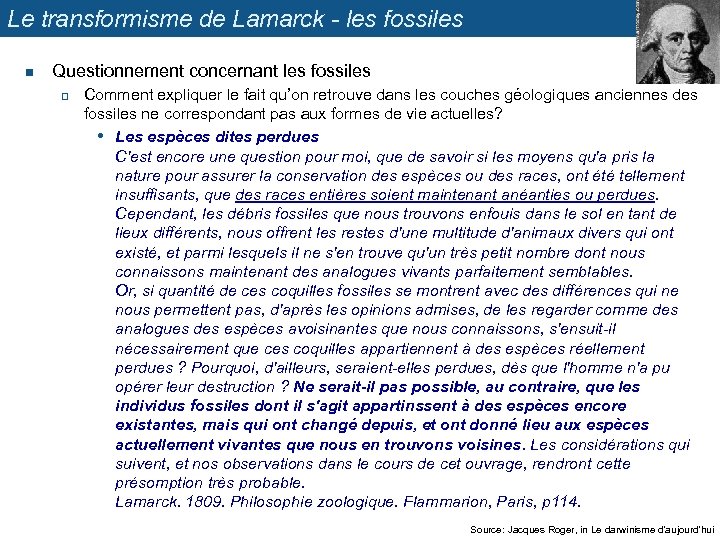 Le transformisme de Lamarck - les fossiles n Questionnement concernant les fossiles q Comment