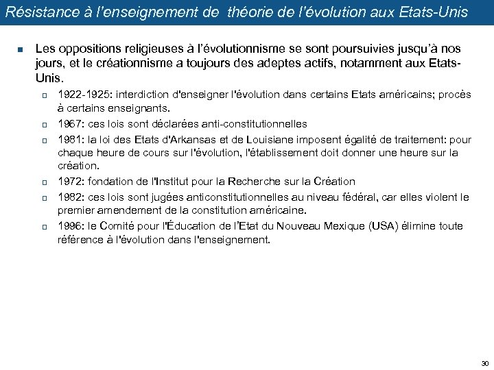 Résistance à l’enseignement de théorie de l’évolution aux Etats-Unis n Les oppositions religieuses à