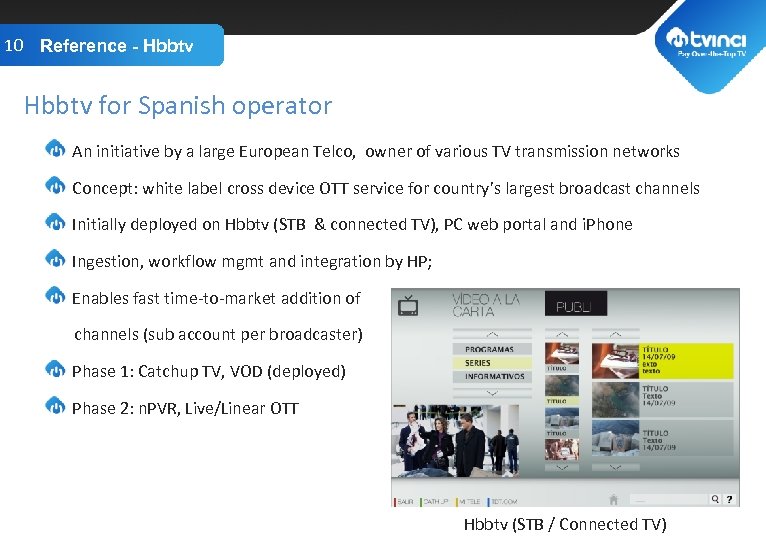 10 Reference - Hbbtv TITLE GOES HERE Hbbtv for Spanish operator An initiative by