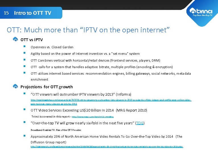 15 TITLE to OTT TV Intro GOES HERE OTT: Much more than “IPTV on