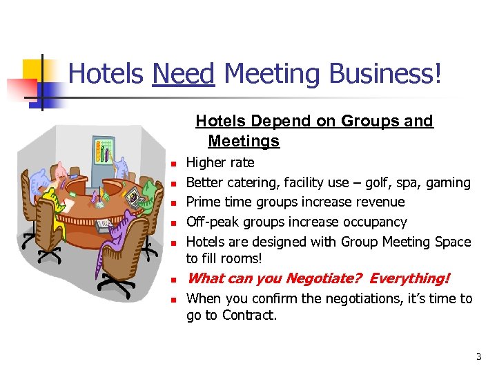 Hotels Need Meeting Business! Hotels Depend on Groups and Meetings n n n n