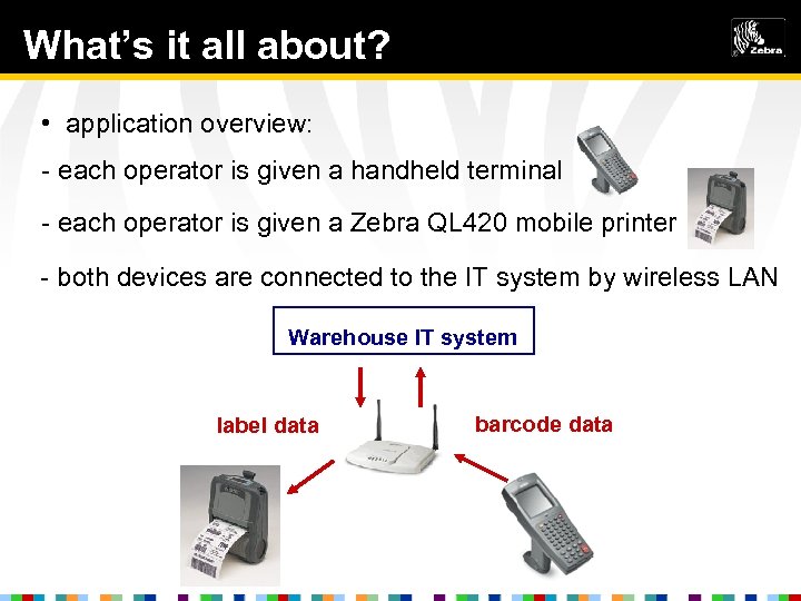 What’s it all about? • application overview: - each operator is given a handheld