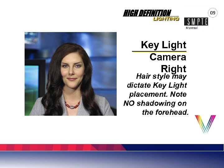 Key Light Camera Right Hair style may dictate Key Light placement. Note NO shadowing