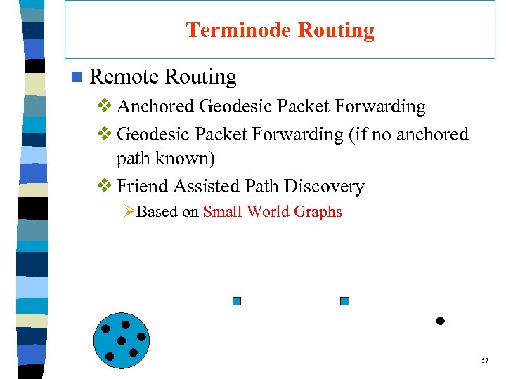 Terminode Routing n Remote Routing v Anchored Geodesic Packet Forwarding v Geodesic Packet Forwarding