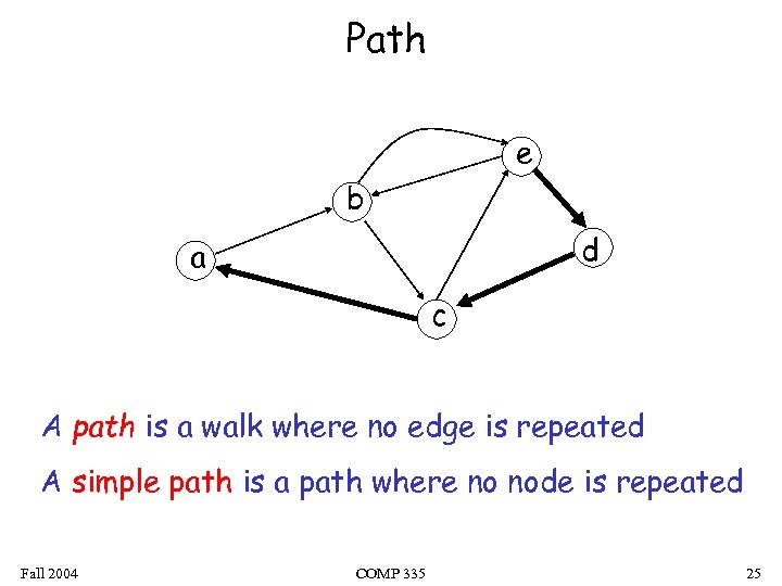Path e b d a c A path is a walk where no edge