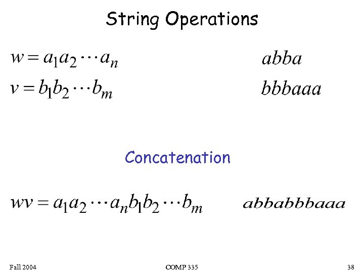 String Operations Concatenation Fall 2004 COMP 335 38 