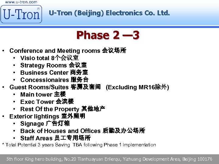 U-Tron (Beijing) Electronics Co. Ltd. Phase 2 — 3 • Conference and Meeting rooms