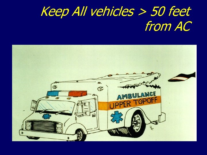 Keep All vehicles > 50 feet from AC • Cartoon of pic of EMS