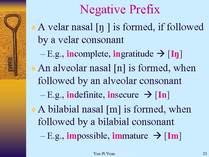 Negative Prefix ¨ A velar nasal [ŋ ] is formed, if followed by a