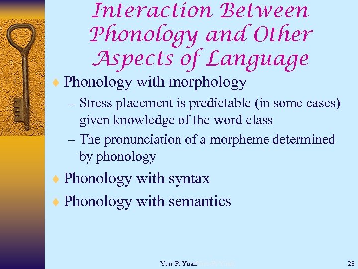 Interaction Between Phonology and Other Aspects of Language ¨ Phonology with morphology – Stress