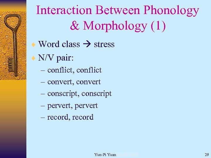 Interaction Between Phonology & Morphology (1) ¨ Word class stress ¨ N/V pair: –