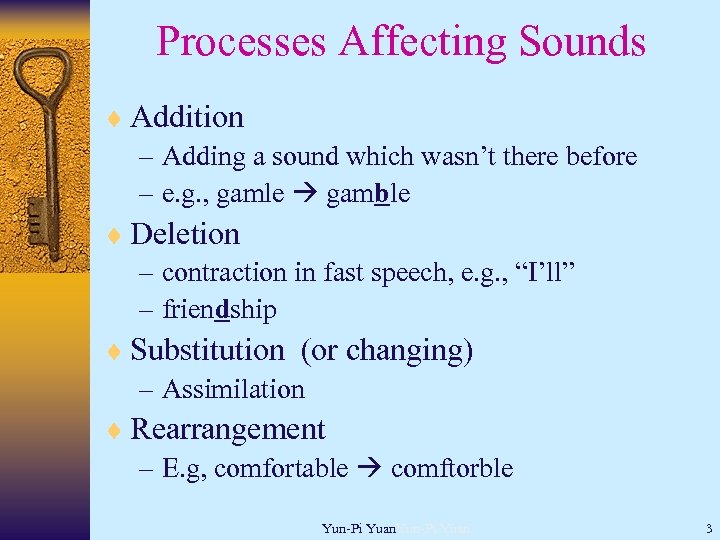 Processes Affecting Sounds ¨ Addition – Adding a sound which wasn’t there before –