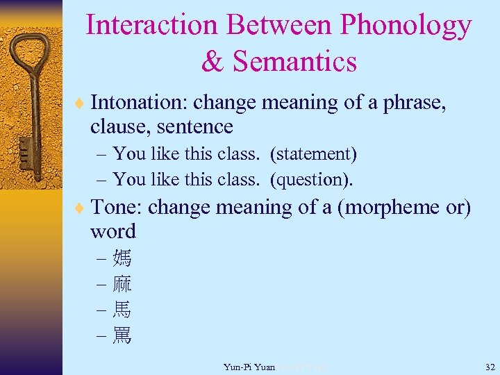 Interaction Between Phonology & Semantics ¨ Intonation: change meaning of a phrase, clause, sentence