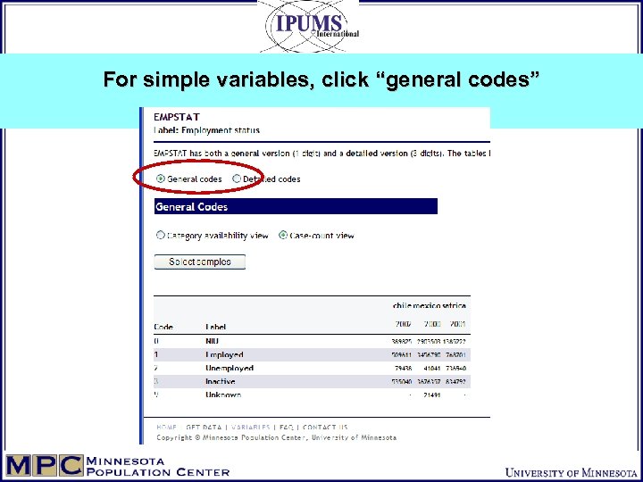 For simple variables, click “general codes” 