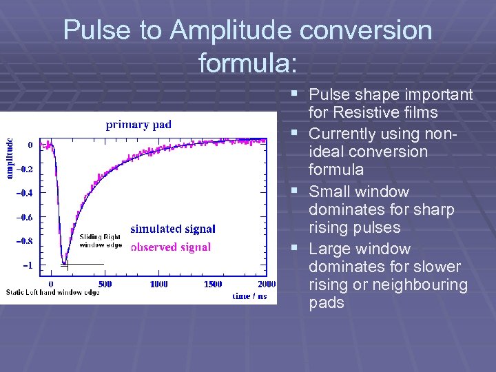 Pulse to Amplitude conversion formula: § Pulse shape important for Resistive films § Currently