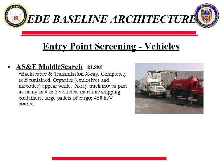EDE BASELINE ARCHITECTURE Entry Point Screening - Vehicles • AS&E Mobile. Search - $1.