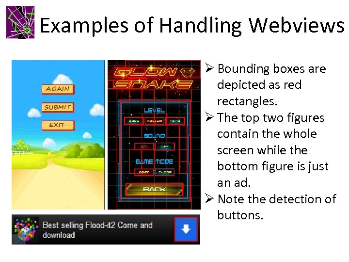 Examples of Handling Webviews Ø Bounding boxes are depicted as red rectangles. Ø The