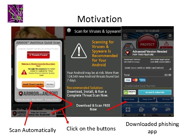 Motivation Scan Automatically Click on the buttons Downloaded phishing app 