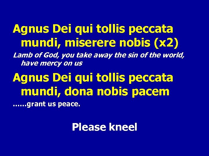 Agnus Dei qui tollis peccata mundi, miserere nobis (x 2) Lamb of God, you