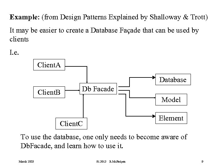 Example: (from Design Patterns Explained by Shalloway & Trott) It may be easier to