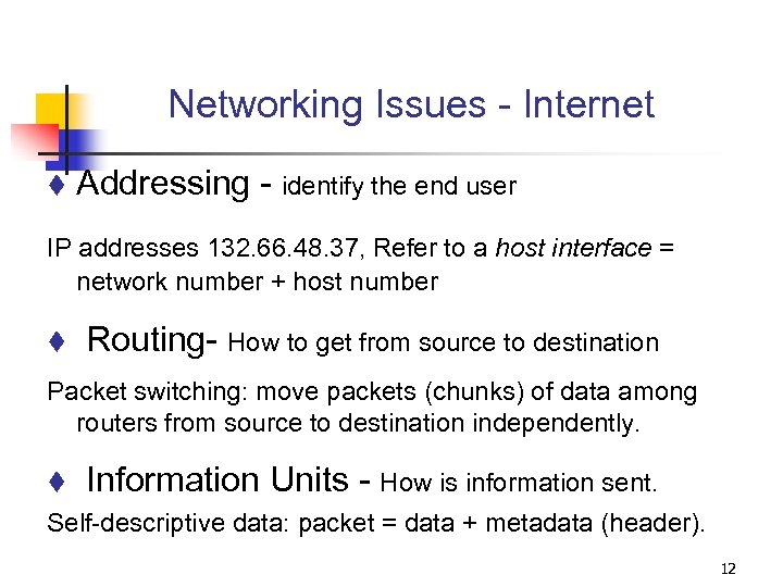Networking Issues - Internet t Addressing - identify the end user IP addresses 132.
