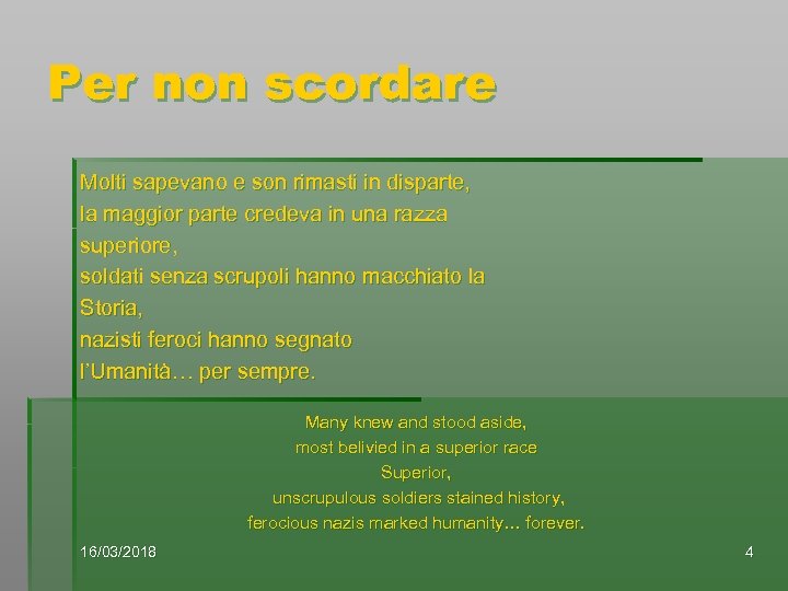 Per non scordare Molti sapevano e son rimasti in disparte, la maggior parte credeva