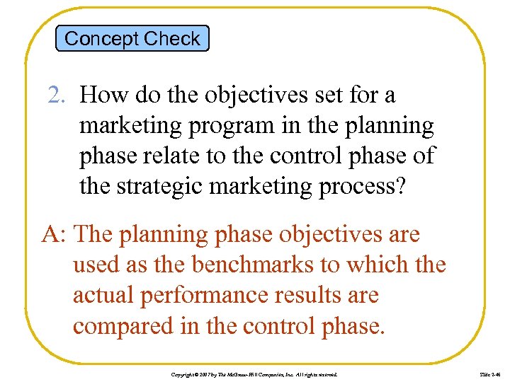 Concept Check 2. How do the objectives set for a marketing program in the