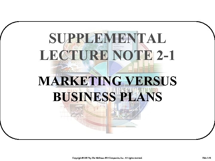 SUPPLEMENTAL LECTURE NOTE 2 -1 MARKETING VERSUS BUSINESS PLANS Copyright © 2007 by The