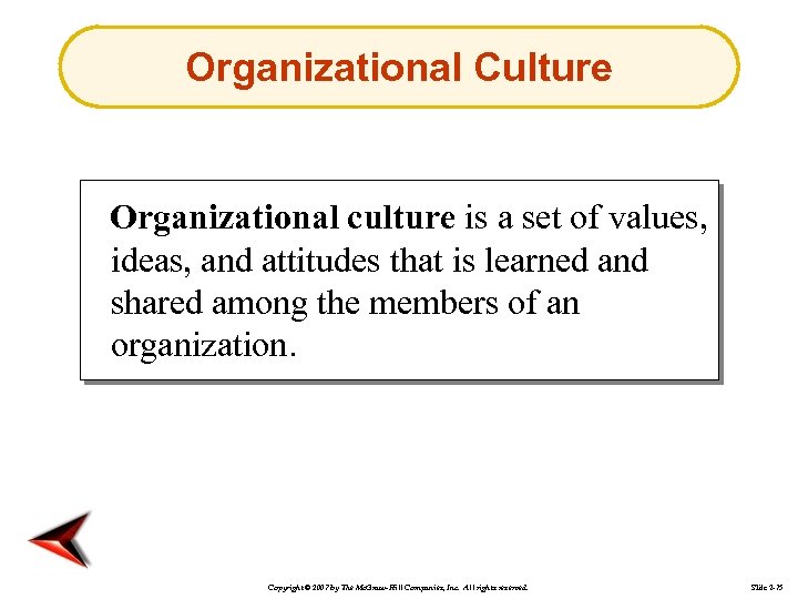 Organizational Culture Organizational culture is a set of values, ideas, and attitudes that is