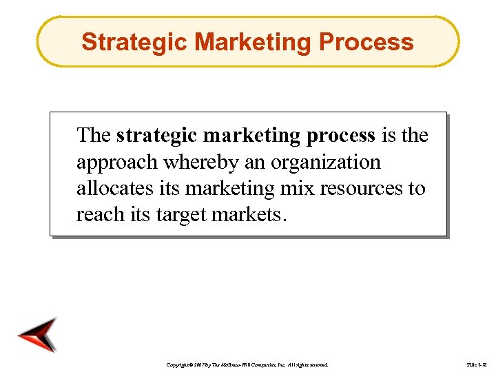 Strategic Marketing Process The strategic marketing process is the approach whereby an organization allocates