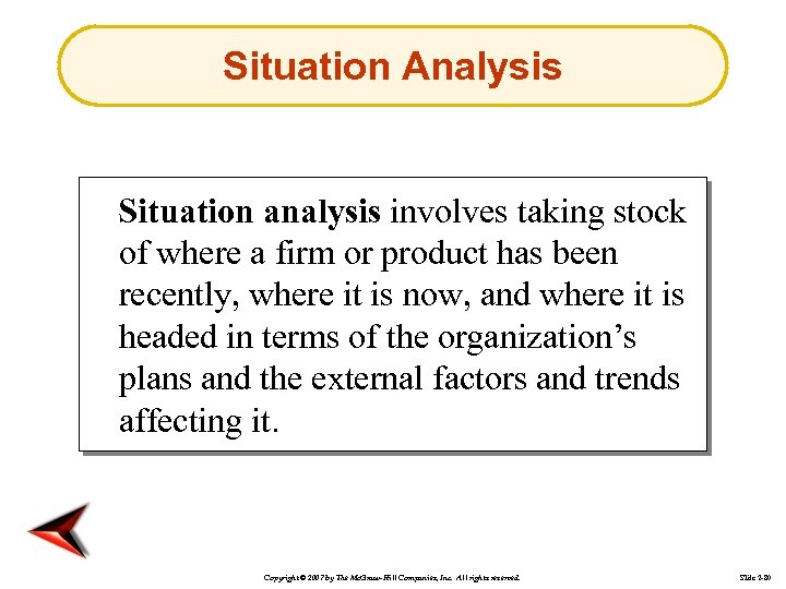 Situation Analysis Situation analysis involves taking stock of where a firm or product has