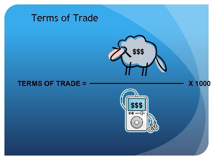 Terms of Trade $$$ TERMS OF TRADE = X 1000 $$$ 