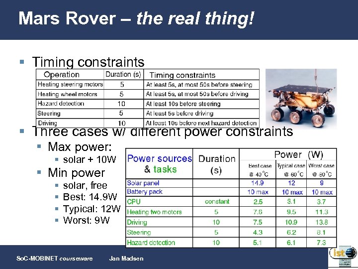 Mars Rover – the real thing! § Timing constraints § Three cases w/ different