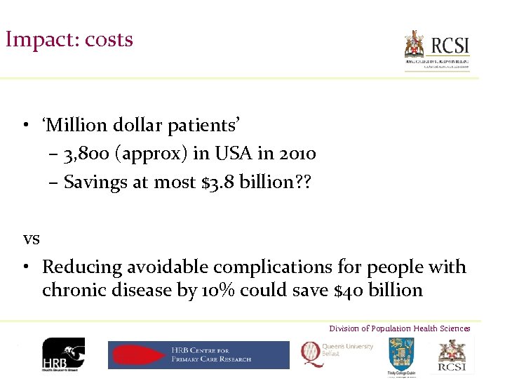 Impact: costs • ‘Million dollar patients’ – 3, 800 (approx) in USA in 2010
