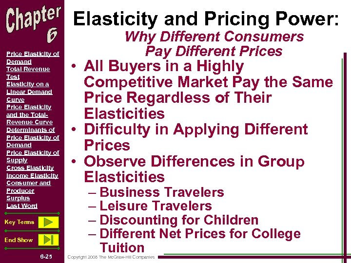 Elasticity and Pricing Power: Price Elasticity of Demand Total Revenue Test Elasticity on a