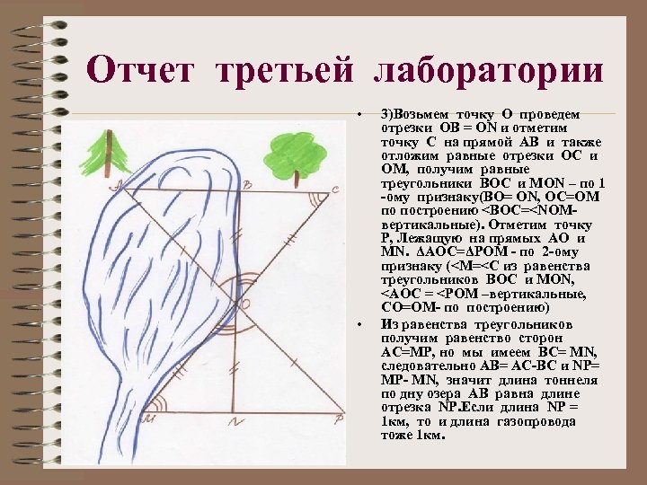 Отчет третьей лаборатории • • 3)Возьмем точку О проведем отрезки ОВ = ОN и