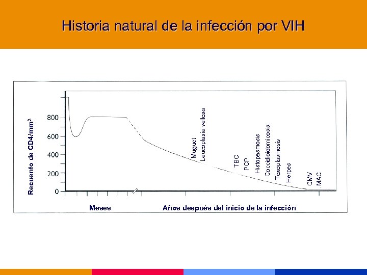 Meses Años después del inicio de la infección CMV MAC Herpes Toxoplasmosis Coccidioidomicosis Histopasmosis