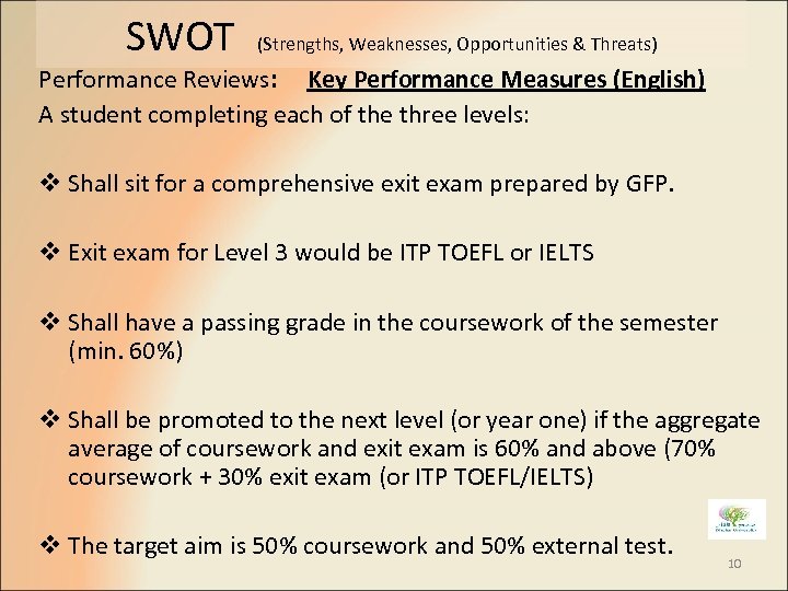 SWOT (Strengths, Weaknesses, Opportunities & Threats) Performance Reviews: Key Performance Measures (English) A student
