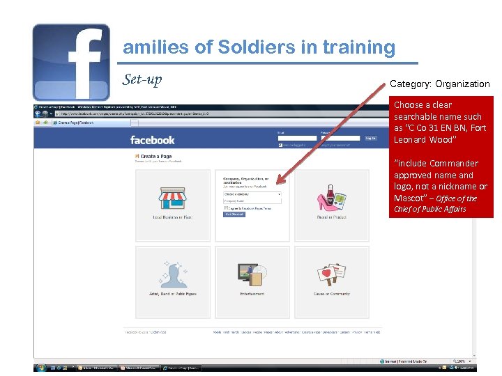amilies of Soldiers in training Set-up Category: Organization Choose a clear searchable name such