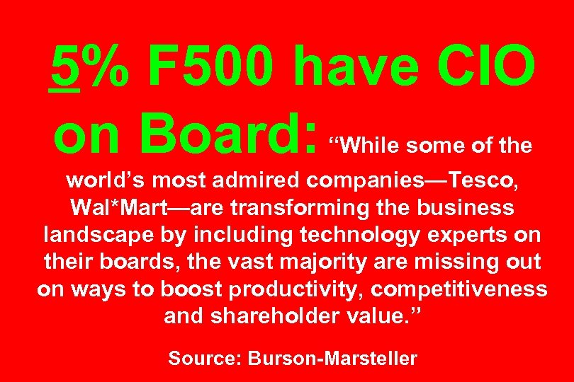 5% F 500 have CIO on Board: “While some of the world’s most admired