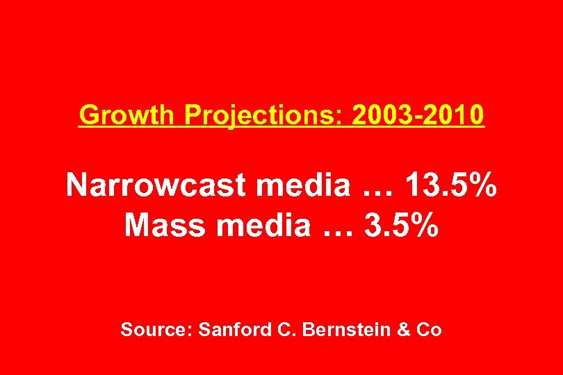 Growth Projections: 2003 -2010 Narrowcast media … 13. 5% Mass media … 3. 5%