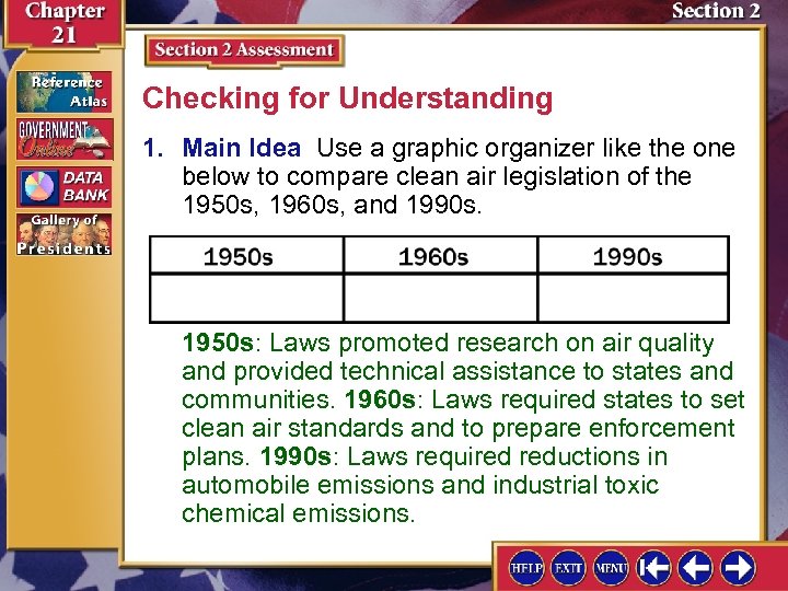 Checking for Understanding 1. Main Idea Use a graphic organizer like the one below