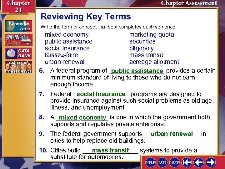 Reviewing Key Terms Write the term or concept that best completes each sentence. mixed