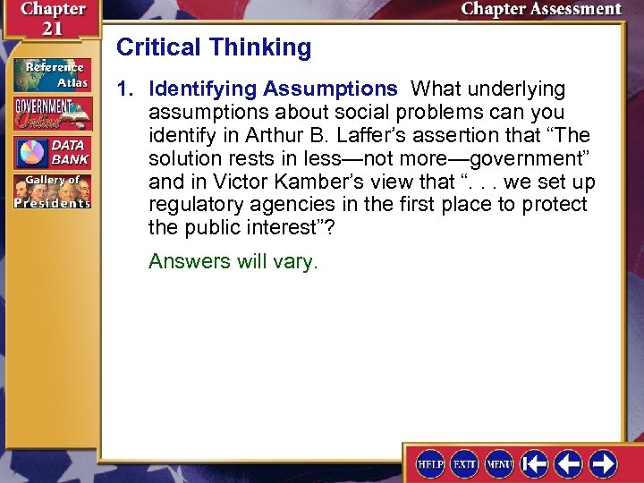 Critical Thinking 1. Identifying Assumptions What underlying assumptions about social problems can you identify