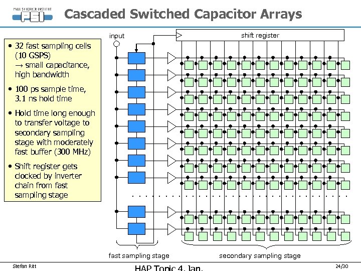 Cascaded Switched Capacitor Arrays shift register input • 32 fast sampling cells (10 GSPS)