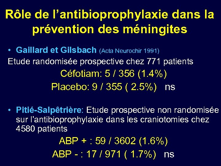 Rôle de l’antibioprophylaxie dans la prévention des méningites • Gaillard et Gilsbach (Acta Neurochir