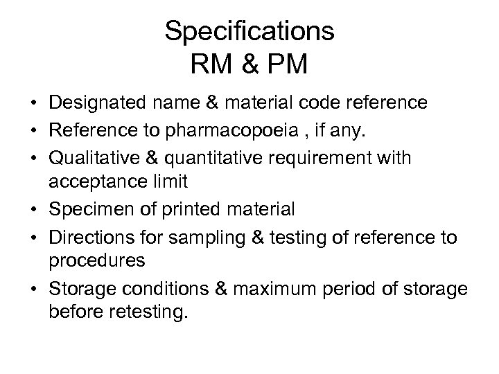 Specifications RM & PM • Designated name & material code reference • Reference to