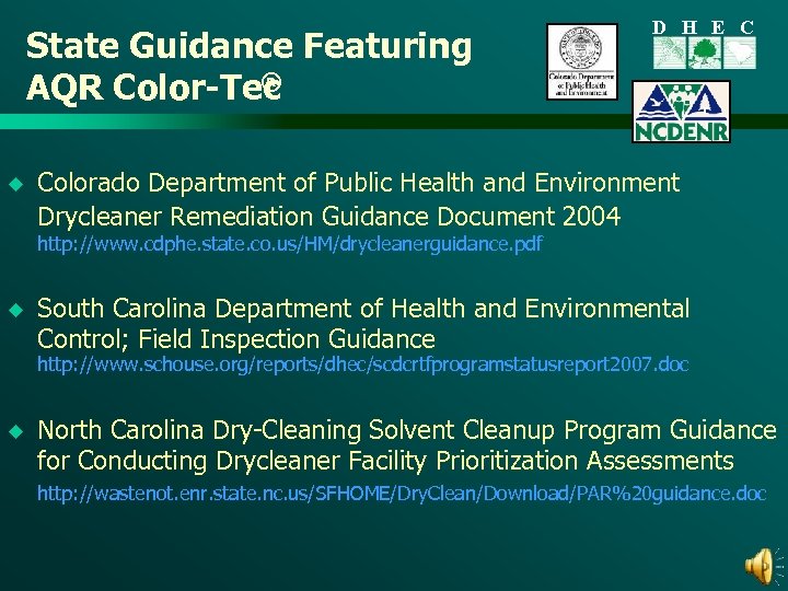 State Guidance Featuring ® AQR Color-Tec u D H E C Colorado Department of