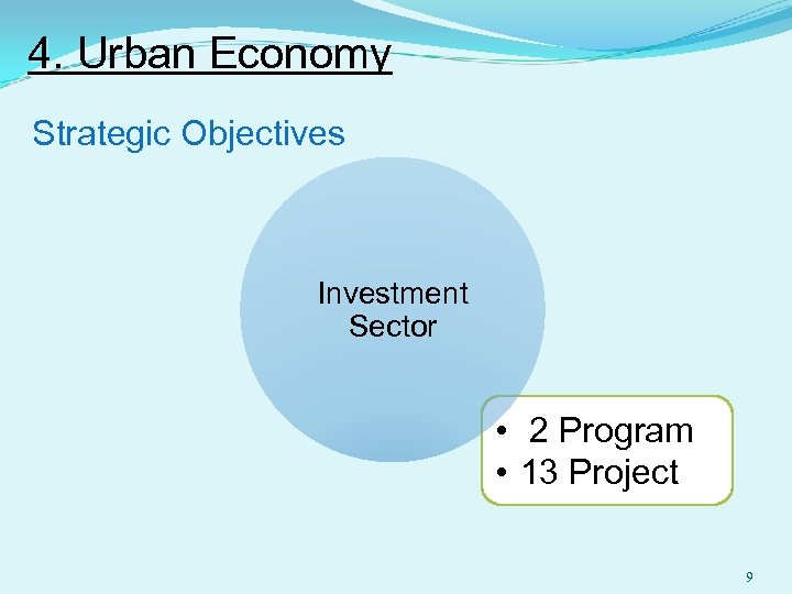 4. Urban Economy Strategic Objectives Investment Sector • 2 Program • 13 Project 9