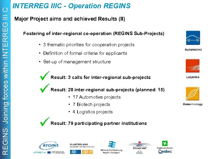 REGINS: Joining forces within INTERREG III C INTERREG IIIC - Operation REGINS Major Project
